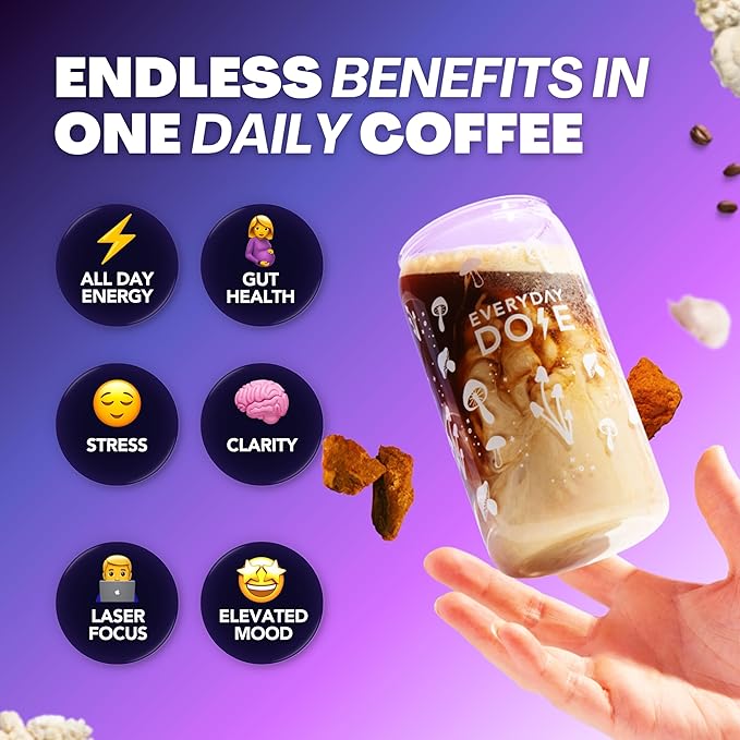 Everyday Dose Premium Adaptogenic Mushroom Coffee with Grass-Fed Collagen, Chaga, Lions Mane & L-Theanine for Better Focus, Energy, Digestion, Skin, and Immunity 30 Servings