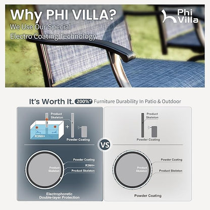 PHI VILLA Outdoor Swivel Bar Stools Set of 2, 30" Bar Height Tall Patio Chairs with All Weather Textilene Fabric, High Top Bar Chairs for Balcony, Porch and Deck, Blue