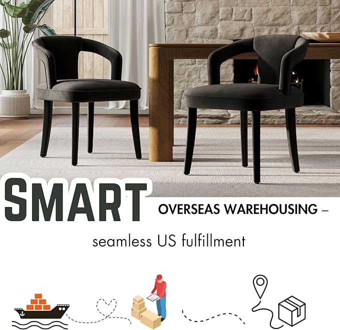 Dining Chairs Set of 2, Modern Velvet Kitchen Chairs, Fully Upholstered Side Chairs for Kitchen/Dining Room/Living Room/Restaurant, Black