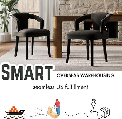 Dining Chairs Set of 2, Modern Velvet Kitchen Chairs, Fully Upholstered Side Chairs for Kitchen/Dining Room/Living Room/Restaurant, Black