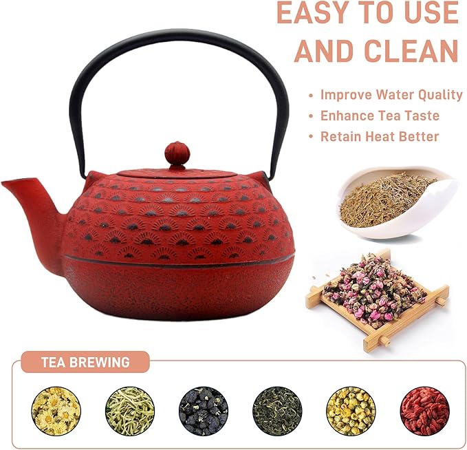 Big Cast Iron Teapot, Tea Kettle, Cast Iron Teapot with Stainless Steel Infuser for Stovetop Safe (1800ml-Teapot-002)