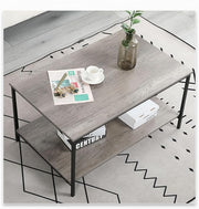SENIG 2-Tier Coffee Table with Storage Shelf for Small Living Spaces, Grey Oak Rectangle Wood and Sturdy Metal Side End Table, Stable Metal TV Stand, Functional Center Table for Living Room