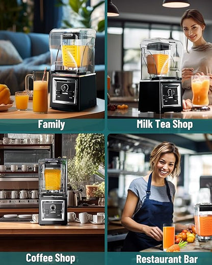 Wantjoin Professional Grade Blender - Soundproof & Quiet Commercial Blenders, Removable Shield, 2000W Watte, 67 Oz Capacity - and Frozen Drinks(Black)