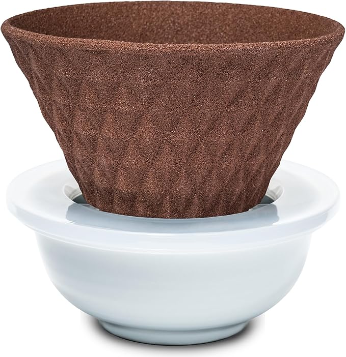 Ceramic Reusable Coffee Filter Pour Over Dripper Paperless Sustinable ekubo 1-4 Cup Made in Japan (Brown)