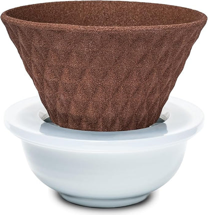 Ceramic Reusable Coffee Filter Pour Over Dripper Paperless Sustinable ekubo 1-4 Cup Made in Japan (Brown)