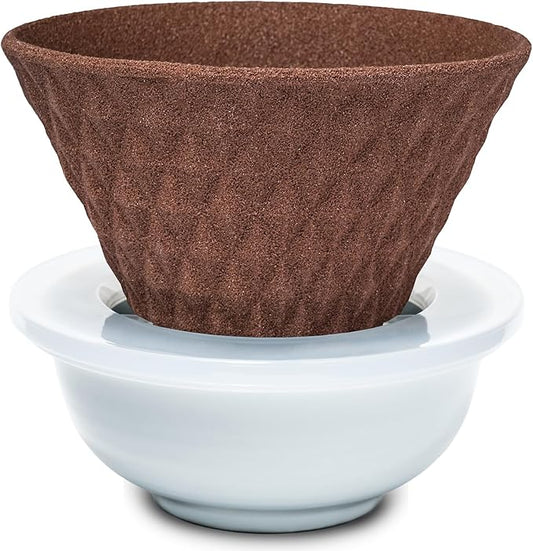 Ceramic Reusable Coffee Filter Pour Over Dripper Paperless Sustinable ekubo 1-4 Cup Made in Japan (Brown)