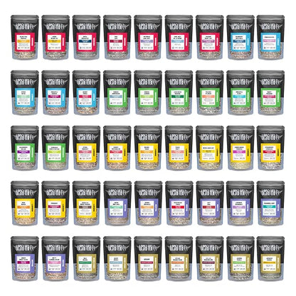 Tiesta Tea - Tiesta Tastings Sampler Dry Flight Set, Loose Leaf, High to No Caffeine, Makes Hot and Iced, Assorted Tea Sets with Herbal, Chai, Fruit Blend & More, 45 Resealable Sample Pouches