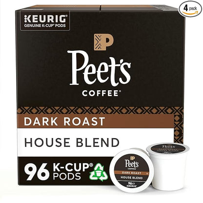 Peet's Coffee, Dark Roast K-Cup Pods for Keurig Brewers - House Blend 96 Count (4 Boxes of 24 K-Cup Pods)