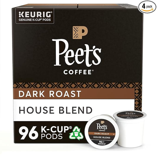 Peet's Coffee, Dark Roast K-Cup Pods for Keurig Brewers - House Blend 96 Count (4 Boxes of 24 K-Cup Pods)