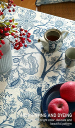Load image into Gallery viewer, Designer French Linen Long Rectangle Tablecloth,Blue Floral Washable Indoor Table Cloth,Durable Home Decor Tablecloths for Dining Thanksgiving Kitchen Party Christmas,63"*102"-Ruyi B