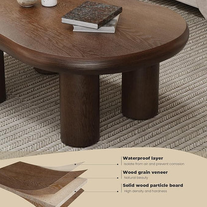 Cloud Coffee Table Modern, Irregular Shape Coffee Tables for Living Room, Simple Low Coffee Table with 4 Stable Cylindrical Legs Round Edge Design - Brown 46" W X 31" D X 15.3" H