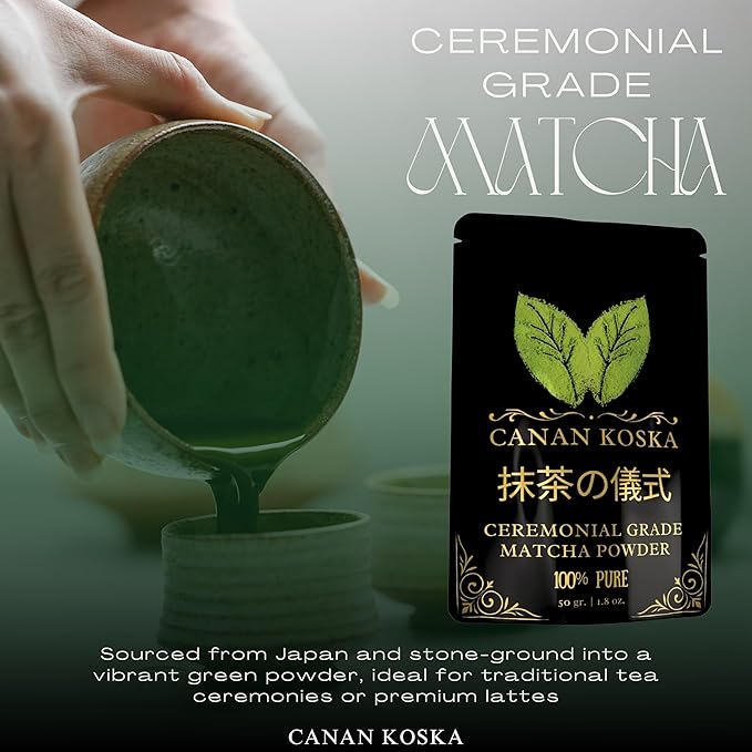 Canan Koska Ceremonial Grade Matcha Powder – Stone-Ground Green Tea from First Harvest Leaves, Perfect for Whisking, Lattes & Smoothies – No Additives – Resealable Pouch - 1.76oz (50g) - Pack Of 1
