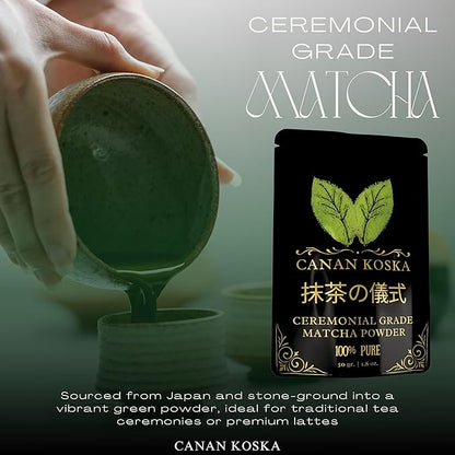 Canan Koska Ceremonial Grade Matcha Powder – Stone-Ground Green Tea from First Harvest Leaves, Perfect for Whisking, Lattes & Smoothies – No Additives – Resealable Pouch - 1.76oz (50g) - Pack Of 1