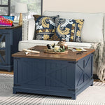 Load image into Gallery viewer, Farmhouse Coffee Table with Hidden Storage Organizer, Modern Square Large Center Table, Wood Farm House Low Navy Blue Living Room Tables with Hinged Lift Top for Home, Office