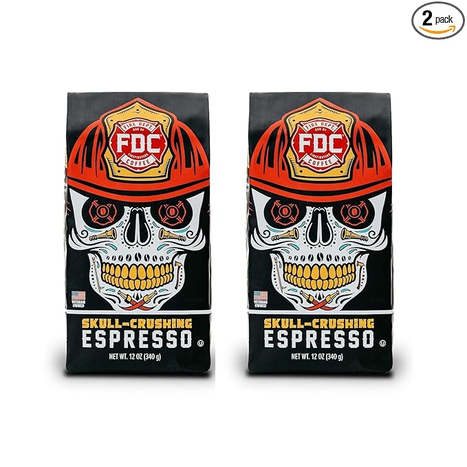 Fire Department Coffee - Gives Back to Firefighters - Skull Crushing Espresso Coffee Beans - Full-Bodied & Bold - Roasted in the USA - Premium Espresso Beans - Veteran Owned (12 oz, Pack of 2)