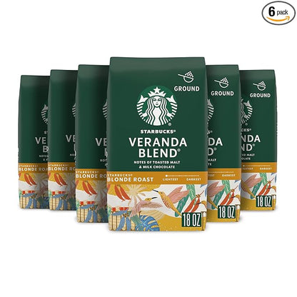 Starbucks Veranda Blend Light Blonde Roast Ground Coffee, 18 Ounce (Pack of 6)