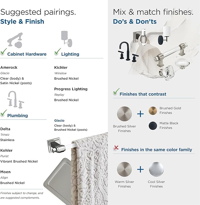 Amerock | Clear/Brushed Nickel | Glacio |Towel Bar | 18 inch (457 mm) | 4 Piece | Bathroom Accessories Set