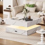Load image into Gallery viewer, LED Coffee Table for Living Room, 2-Tier Living Room Table Square Center Table, Modern Coffee Tables with Storage, Middle Wooden Tea Tables for Home Office (Marble)