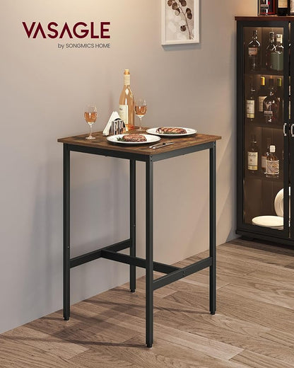 VASAGLE Bar Table, Small Kitchen Dining Table, High Top Pub Table, Bar Height Cocktail Table for Living Room Party, Sturdy Metal, 23.6 x 23.6 x 35.4 Inches for Narrow Spaces, Rustic Brown and Black