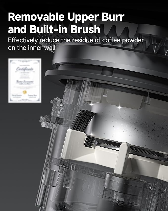 Anti-Static Espresso Grinder with Self-Cleaning Burr, 48 Precise Settings, Coffee Grinder for Home Use, Coffee Bean Grinder with Storage Box & Dosing Cup, Less Mess, More Flavor,Black