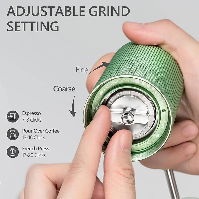 Chestnut TIMEMORE C3S Manual Coffee Grinder, Hand Coffee Grinder with Adjustable Grind Setting, Stainless Steel S2C Conical Burr Coffee Grinder, for Espresso to French Press - Green