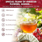 Load image into Gallery viewer, FreshDrinkUS, 60 Tea Bags Super Hibiscus Heart Blend– Herbal Tea with Hibiscus Flower, Ginger, Cinnamon Stick, Lemongrass &amp; Rose Hip – Naturally Caffeine-Free, Sugar-Free, Vegan
