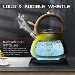 Load image into Gallery viewer, MARSKITOP Whistling Tea Kettle for Stove Top, 2.6 Quart Teapot for Stovetop, Stainless Steel Tea Pot for Stove with Wood Pattern Handle, Light Green