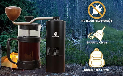 Premium Manual Coffee Grinder with Titanium-Plated Stainless Steel Burr Grinder for coffee beans, espresso, french press and moka pots by GRINDCRAFT; Large 40g capacity
