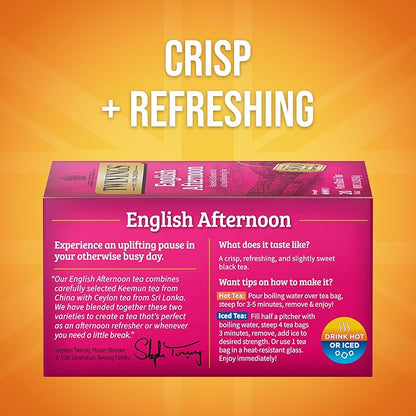 Twinings English Afternoon Black Tea Individually Wrapped Bags, 20 Count (Pack of 6), Smooth & Slightly Sweet, Caffeinated, Enjoy Hot or Iced, 120 Teabags