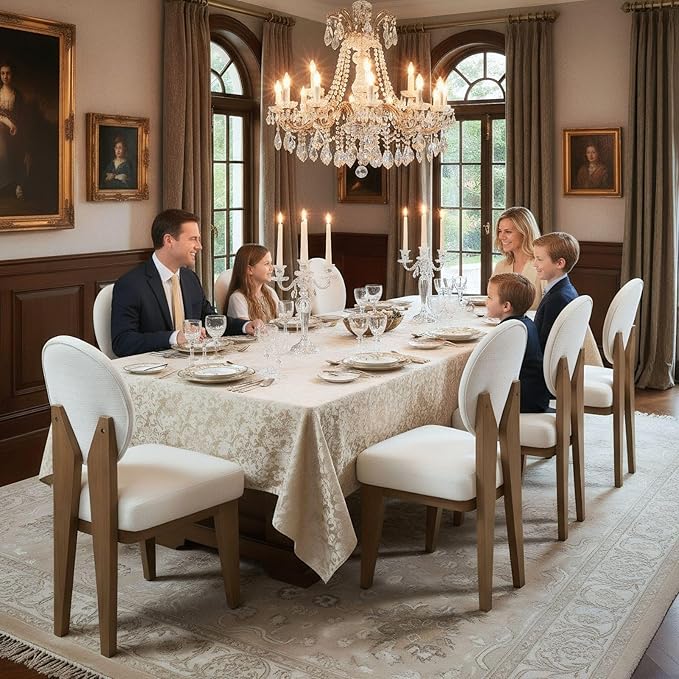 Mid-Century Modern Walnut Dining Chairs Set of 6, Vintage White Wooden Kitchen Chairs, Retro Upholstered Linen Cushioned Seat with Curved Backrest, Armless Accent Side Chair for Bedroom