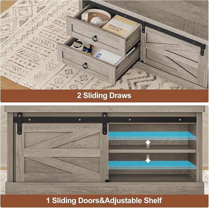 Itaar 39.4'' Lift Top Coffee Table with Storage, Farmhouse Coffee Tables for Living Room, Square Coffee Table with Large Hodden Compartment & 2 Drawrs & Adjustables Shelves (Gray)