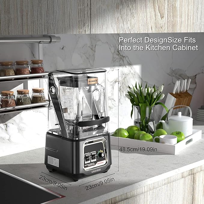 CRANDDI Commercial Blender, 2200W Countertop Blenders with Removable Shield, Quiet Smoothie Blender for Shakes and Ice Crushing, 52oz, 38000 RPM Professional Blenders for Kitchen, K80 (Grey)