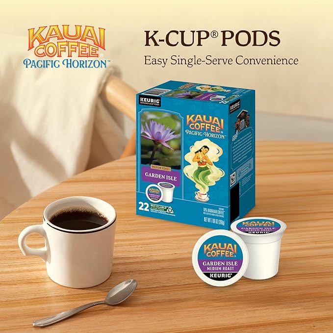 Kauai Coffee K-Cup Pods for Keurig Brewers – Arabica Coffee, 10% Hawaiian – Medium Roast, Bright Aroma With Light Floral Notes – Garden Isle, 1 Pack of 22 Single Serve K-Cups