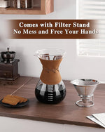 Load image into Gallery viewer, Pour Over Coffee Maker with Double-Layer Stainless Steel Filter - 27 oz Pour Over Coffee Dripper with Leather Collar, Heat Resistant 5 Cups Glass Coffee Carafe with Cork Lid for Hand Brewing Lovers