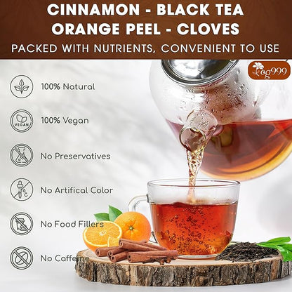 60 Hot Special Cinnamon Tea Bags – Special Blend of Cinnamon, Black Tea, Orange Peel and Cloves, 100% Natural Ingredients, Hand-made Blend Herbal Tea. Eco-conscious Tea Bags. No Sugar, No Caffeine, No Gluten, Vegan.
