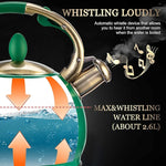 Load image into Gallery viewer, SUSTEAS Stove Top Whistling Tea Kettle - Food Grade Stainless Steel Teakettle Teapot with Cool Touch Ergonomic Handle, With 1 Silicone Pinch Mitt Included, 2.64 Quart (Green)