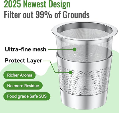 CAPMESSO Reusable K-Cups for Keurig: Upgraded Dual-Mesh Reusable Coffee Pods for Richer Coffee NO Grit - Universal Stainless Steel Coffee Filter for Keurig 1.0 Coffee Maker, Eco-Friendly (2 Pack)