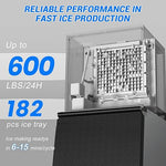 Load image into Gallery viewer, Commercial Ice Maker Machine 650LBS/24H with 350LBS Ice Storage Bin – 182 Cubes per Cycle in 6-15 Mins, Stainless Steel Industrial Ice Machine for Restaurants, Bars, Cafes &amp; Business Use