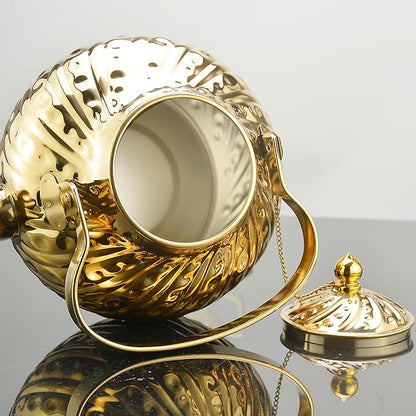 SANQIAHOME 2000ml stainless steel antique style teapot,with Infuser, thickened boiling kettle, lifting handle,Gold