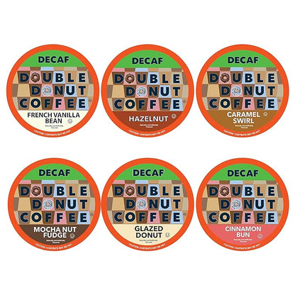 Double Donut Coffee Decaf Flavored Coffee Single Serve Cups For Keurig K Cup Brewer Variety Pack Sampler (96 count)