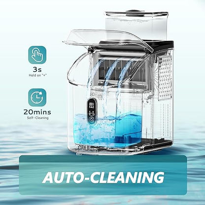 EUHOMY Ice Cube Maker Machine Countertop with External Water Tank, 34Lbs, 16Pcs Ready in 13 Mins, 2 Ways to Add Water, Auto-Cleaning, with Ice Scoop & Basket, for Home/Kitchen/Office/Bar (Black)