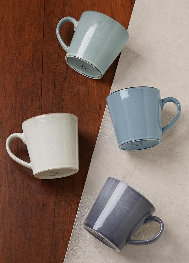 famiware Coffee Mug Set of 4, Annecy 14 oz Ceramic Reusable Cups Set with Handle, Microwavable and Dishwasherable Stoneware Drinkware Set for Tea, Milk, Water, Grey-white