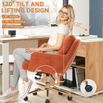 Load image into Gallery viewer, Flannel Office Chair, Comfy Home Office Desk Chairs with Lumbar Support, Modern Velvet Desk Chair Gold Legs Small Swivel Task Chair for Home Office, Bedroom, Study (Orange, L)