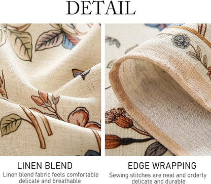 Designer French Light Beige Extra Long Rectangle Tablecloth,Linen Florals and Birds Pattern Table Cloth,Durable Decorative Tablecloths for Dining Thanksgiving Kitchen,63"*110"-Cornucopia