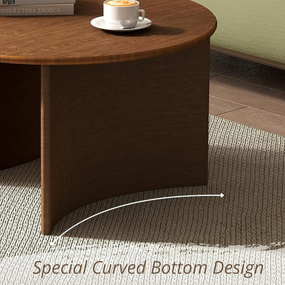 31.5″ Round Coffee Table, Walnut Circle Coffee Table with Curved Base, Solid Wood, Ideal for Living Room, Apartment, Compact Place