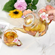 Lily Flower Enamel Glass Teapot - 46oz/1300ml, Floral Teapot With Removable Loose Tea Leaf Infuser