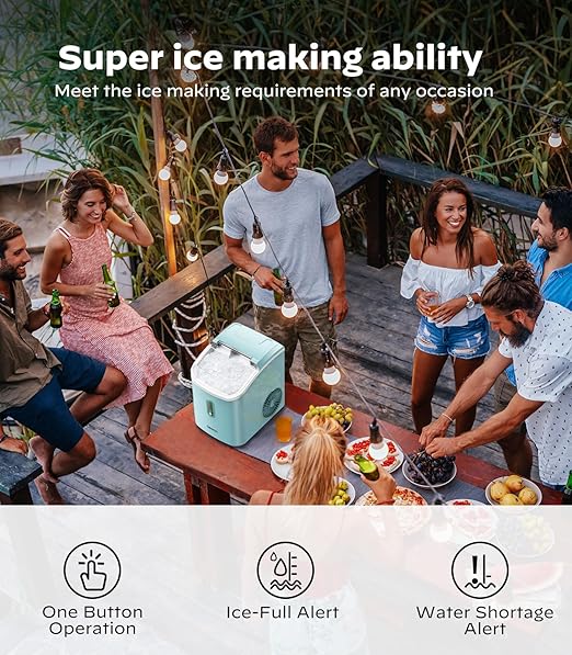 Silonn Nugget Ice Maker Countertop, Portable Pellet Ice Machine with Self-Cleaning Function, Sonic Ice Maker Produces 33lbs of Chewable Ice in 24 Hours, Ideal for Home Kitchen and Office, Green