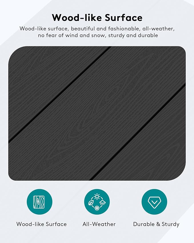 SERWALL HDPE Patio Coffee Table for Balcony, Deck, Black