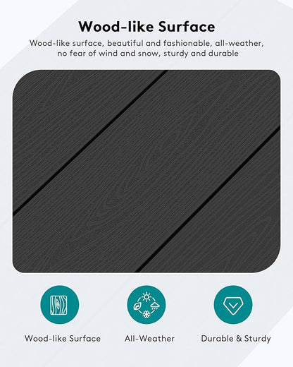 SERWALL HDPE Patio Coffee Table for Balcony, Deck, Black