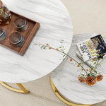 Load image into Gallery viewer, Round Coffee Table Set of 2 End Tables for Living Room,Circular and Marble Nesting Coffee Table Wooden Accent Furniture with Golden Metal Frame,Stacking Side Tables,White